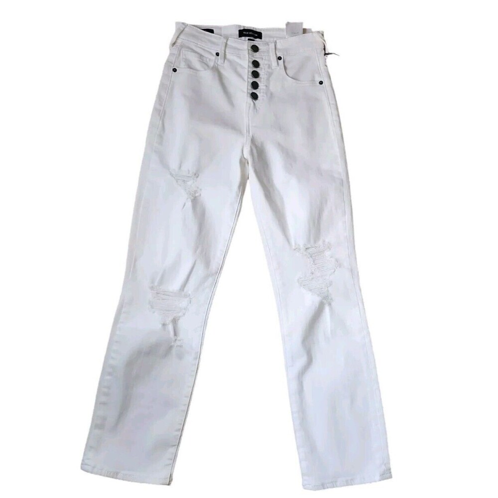 True Religion Starr Cropped Straight Jeans Women's 26 White Distressed Mid-rise